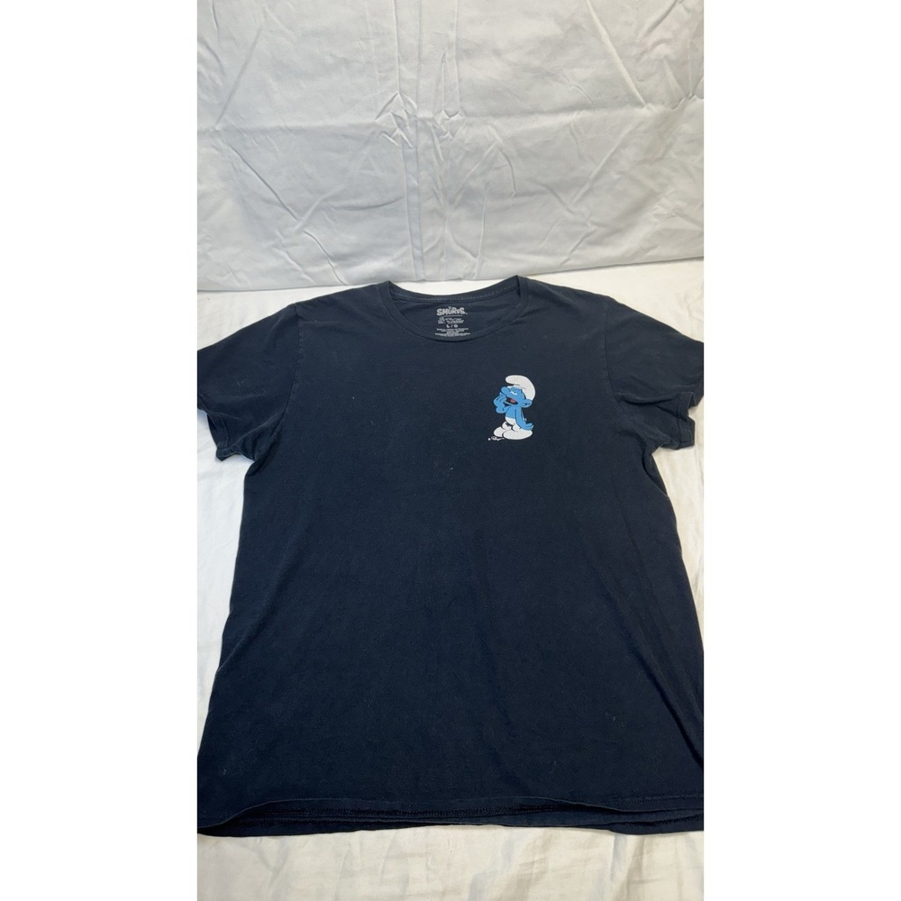 Lazy Smurf Shirt Men's Size L, Large Double-Sided Black Sleepy Mushroom Peyo